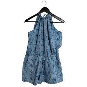 Shade Amour Blue Printed Cotton Halter Romper One Size Great for Travel Bohemian